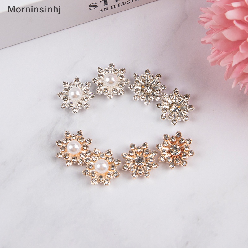 Mornin 10pcs Kancing Berlian Imitasi Snowflake Pearl Strass Untuk Aksesori Pakaian Kerajinan DIY id