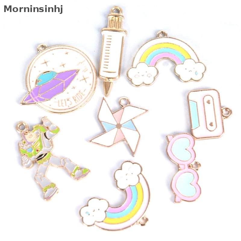 Mornin 10Pcs /Set Alloy Enamel Kincir Angin Hujan Ch Liontin Perhiasan DIY Membuat Craft id