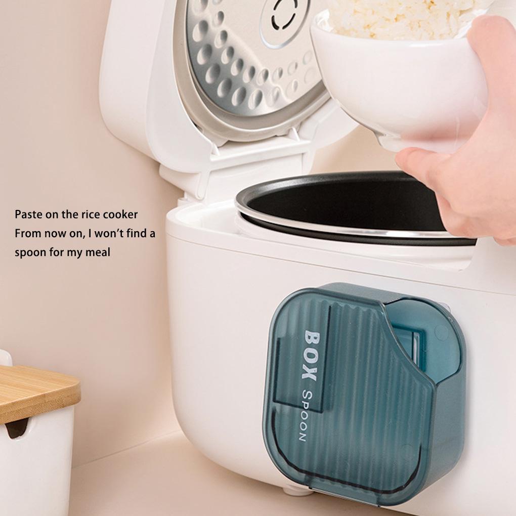 As Tempat Sendok Rice Cooker Warna Solid Gantung Perekat Diri Pengganti Tahan Debu Dipasang Di Dinding Rumah Scoop Case