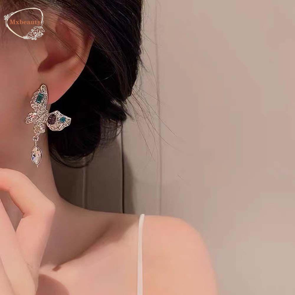 Mxbeauty Stud Earrings Elegan Manis Logam Kupu-Kupu Indah Paduan Zirkon Wanita Earrings