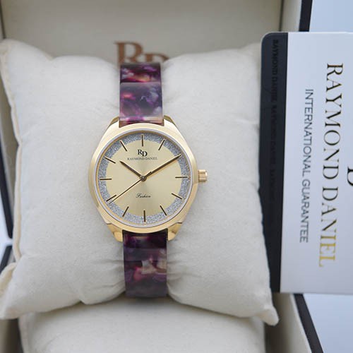 Raymond Daniel RD 240 Gold Akr.Violet Abstrak,Jam Tangan Wanita, Original