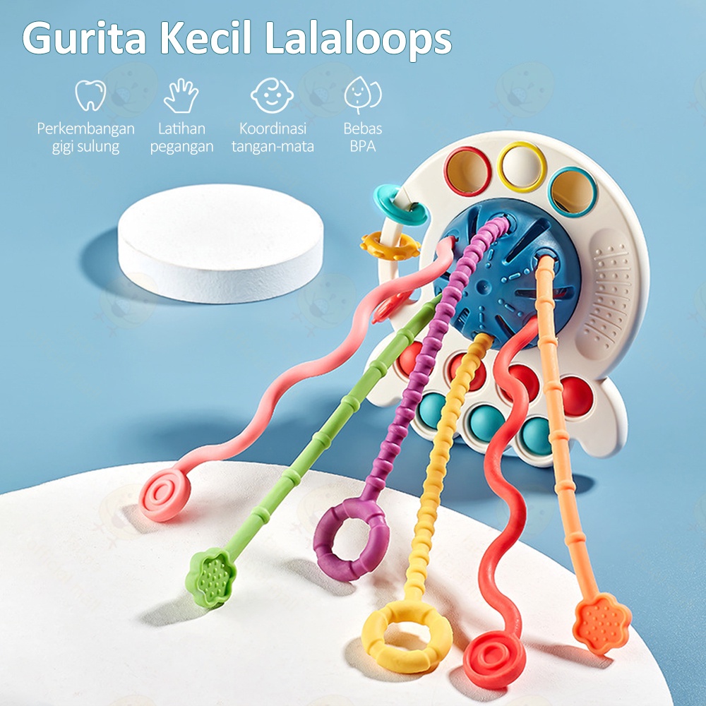 Lacoo Mainan edukasi teether bayi BPA free Pop it teether bayi tarik panjang Mainan gigitan bayi silikon