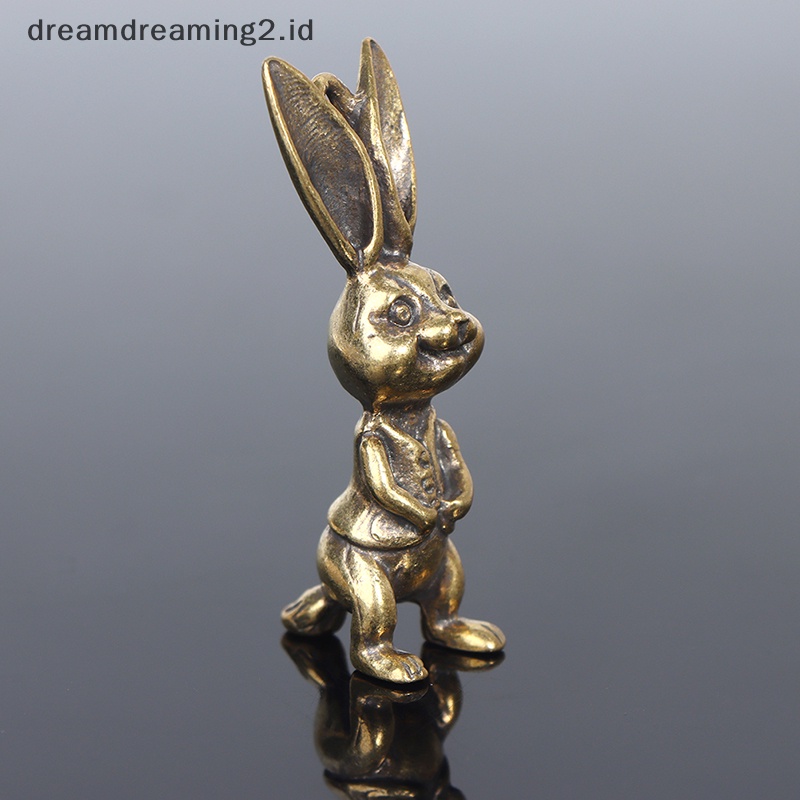 (drea) Kuningan Keyring Pendant Animal Rabbit Figure Keychain Ornamen Patung Kelinci Keberuntungan Retro Patung Dekorasi Desktop Rumah //