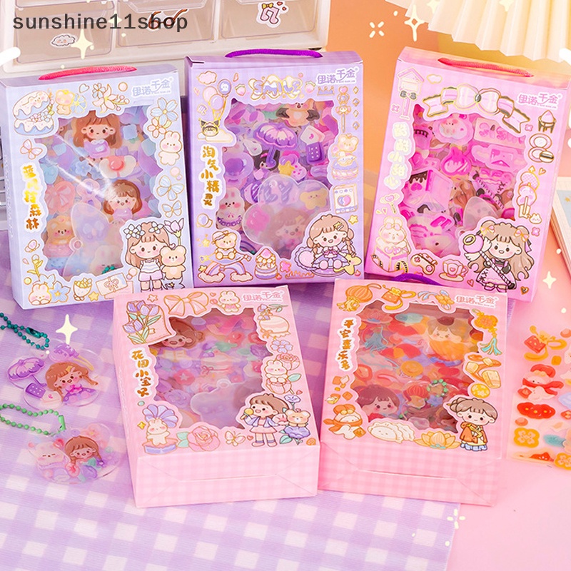 Sho 1Set Kartun Lucu Stiker Portable Gift Box Goo card Set DIY Gu-card Sticker Set Box Tangan Akun Hadiah Gu-card Set Stiker Aesthetic N