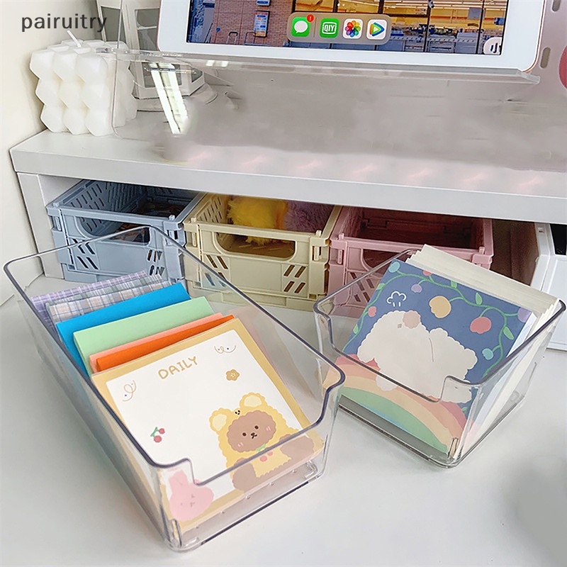 Prt Acrylic Storage Box Transparan Desktop Organizer Kapasitas Besar Stiker Box Subpaket Tempat Kotak Penyimpanan Alat Tulis Desktop PRT