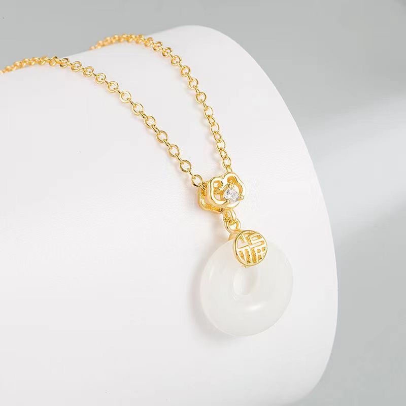 Kalung Geometris Bulat Keberuntungan Berlian Imitasi Fashion Alloy Untuk Wanita