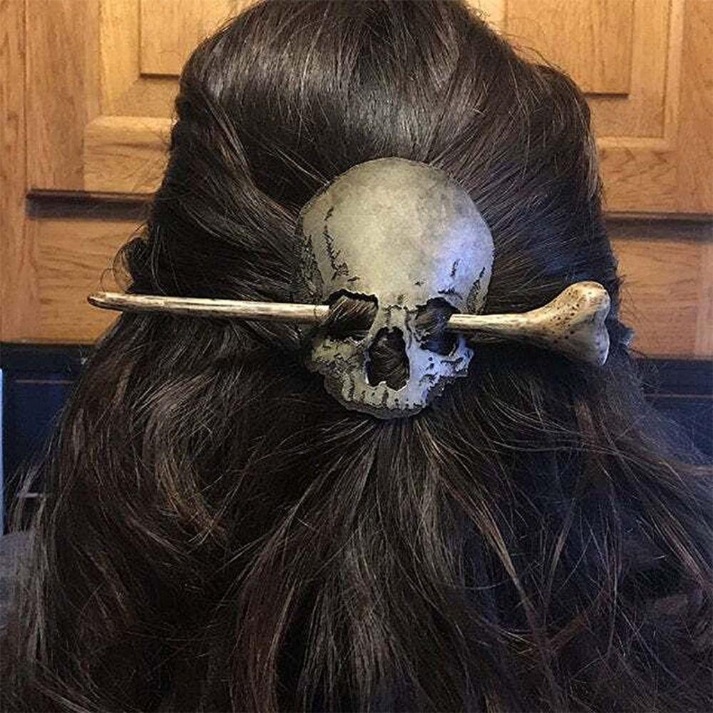 Needway Tengkorak Rambut Stik Punk Untuk Gadis Gothic Burung Daun Rambut Garpu Pagan Rambut Perhiasan Death Head Untuk Wanita Ngengat Jepit Rambut