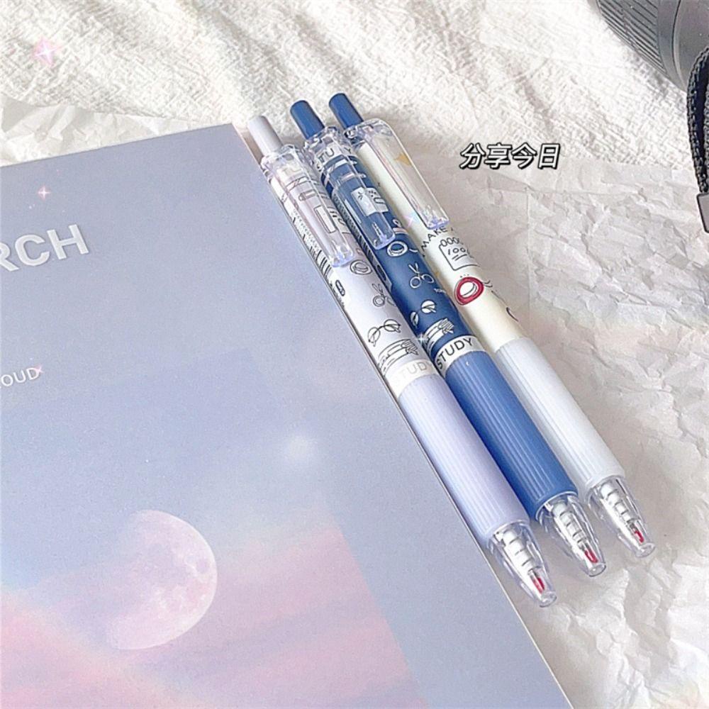 Nanas 6 Pcs Gel Pen 0.5mm Warna Hitam Tinta Hadiah Siswa Sentuhan Lembut Pena Netral