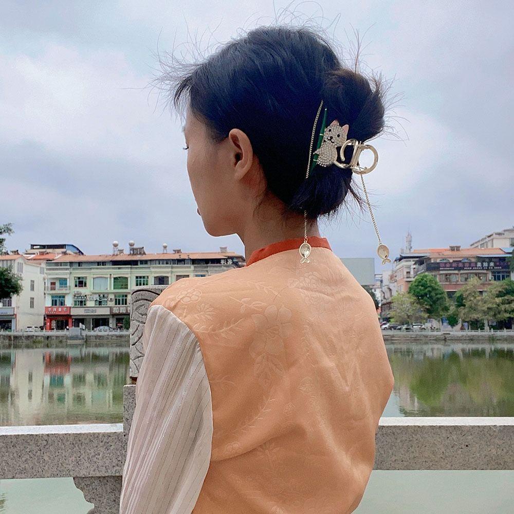 Agustina Hair Claw Besar Ponytail Holder Temperamen Untuk Gadis Capung Kucing Hiasan Kepala Hiasan Kepala Logam Panda Hiu Klip