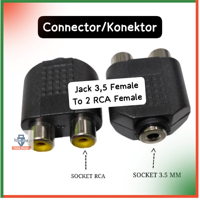 Konektor Audio Cewek ke Cewek Aux Jack 3,5 Female to 2 RCA Female Connector