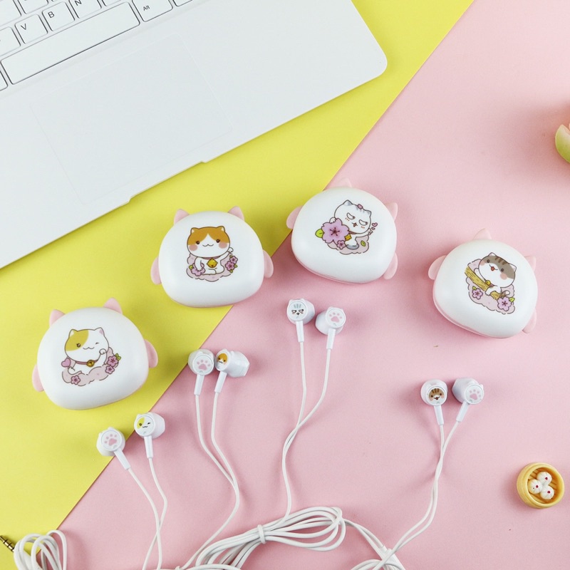 [ KI 353 ] Set Headset Earphone  CAT SERIES + Wadah penyimpanan earphone  Motif in ear