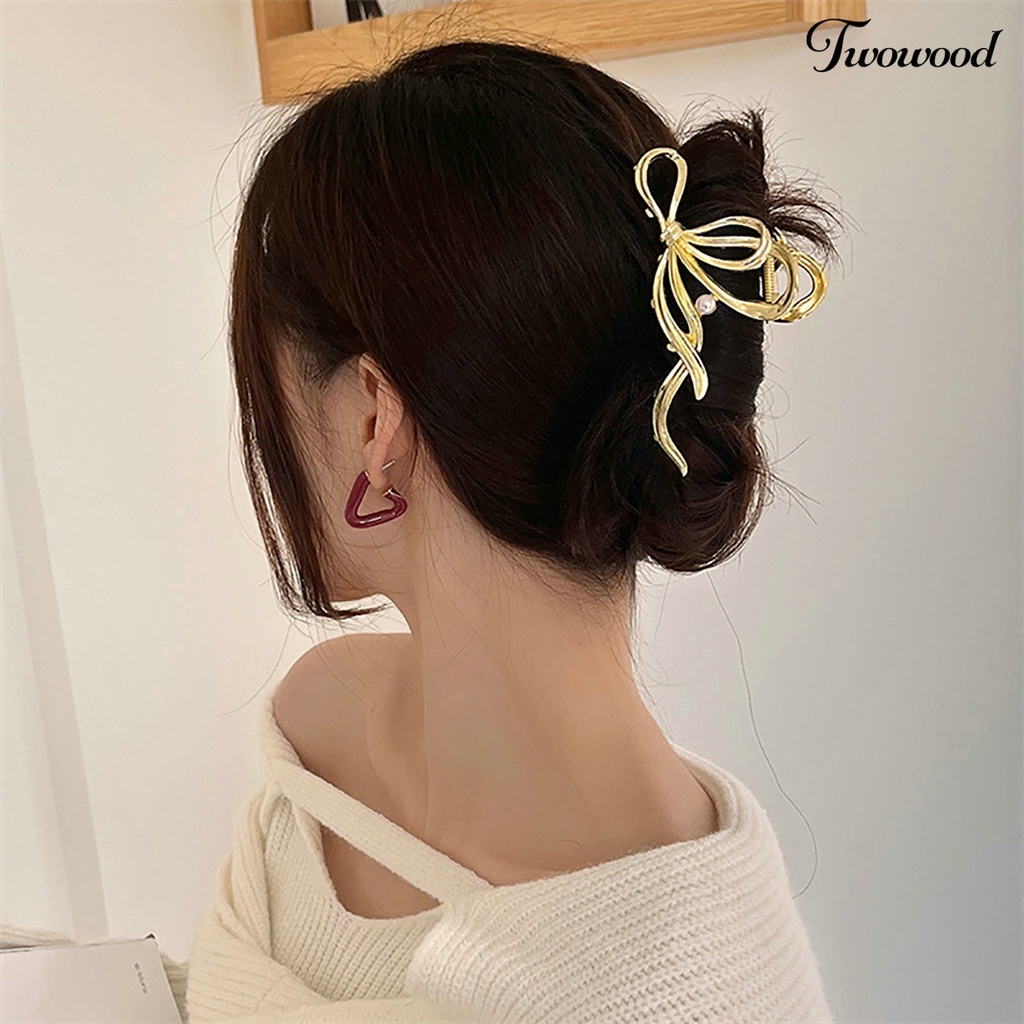 Twowood Women Hair Claw Warna Solid Berongga Keluar Dengan Gigi Tepi Halus Anti Karat Dekorasi Rambut Cakar Kuat Anti Patah Bentuk Busur-Simpul Pegangan Rambut Alat Styling Rambut