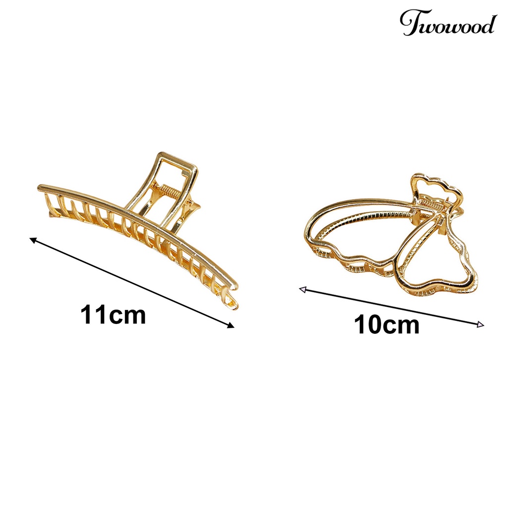 Twowood Lady Hair Grip Strong Grip Electroplated Non-slip Cross Teeth Hollow Out Hiasan Rambut Warna Solid Bentuk Kupu-Kupu Cakar Klip Alat Styling Rambut