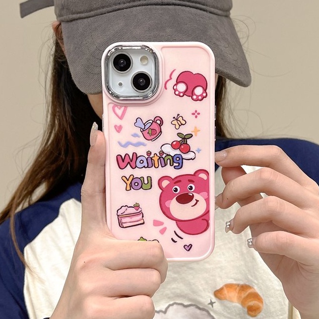 All New Electroplated Camera Skin Silicone Soft Case IPhone 11 12 13 14 Pro Max Women's Fashion Gift Cute Cartoon Phone Case Strawberry Bear Lotso