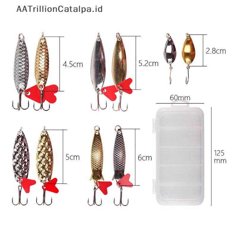 Aatrillioncatalpa 10 Pcs Memancing Logam Sendok Lure Kit Set Emas Perak Umpan Sequin Spinner Lures ID