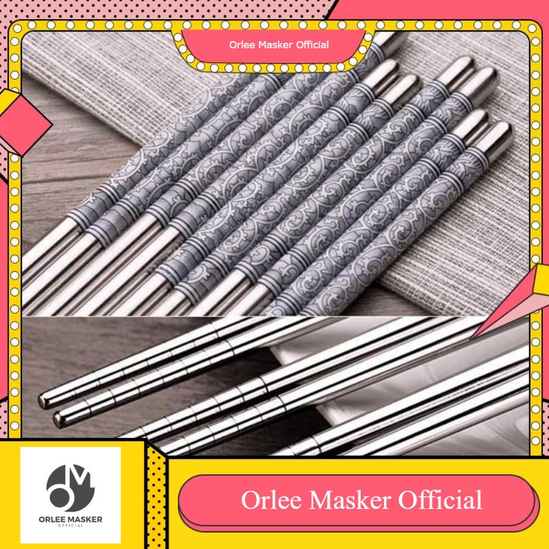 Sumpit stainless (isi 10pcs/5set) merk RED HOUSE , sumpit kekinian MOTIF Sumpit Chopstick chopsticks Cina Sujeo/ sumpit stainless / sumpit besi/ sumpit kekinian