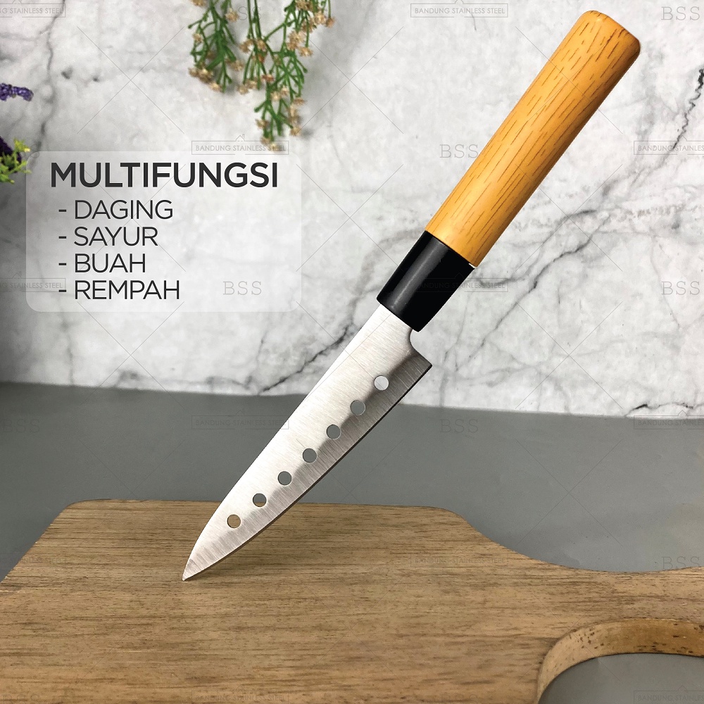 Pisau Dapur Tebal Stainless 24cm Tajam Kitchen Chef Knife Lubang Daging Sayur Buah Multifungsi