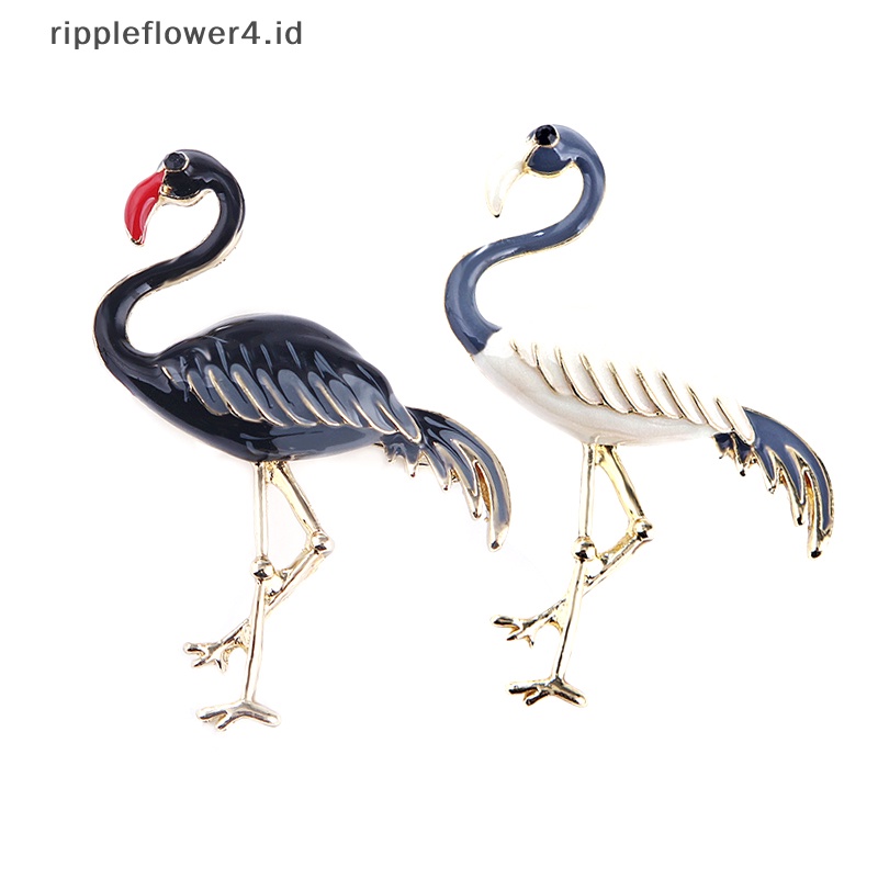 {rippleflower4.id} Bros Burung Flamingo Enamel Desain Baru Pin Hewan Korsase Perhiasan Elegan~