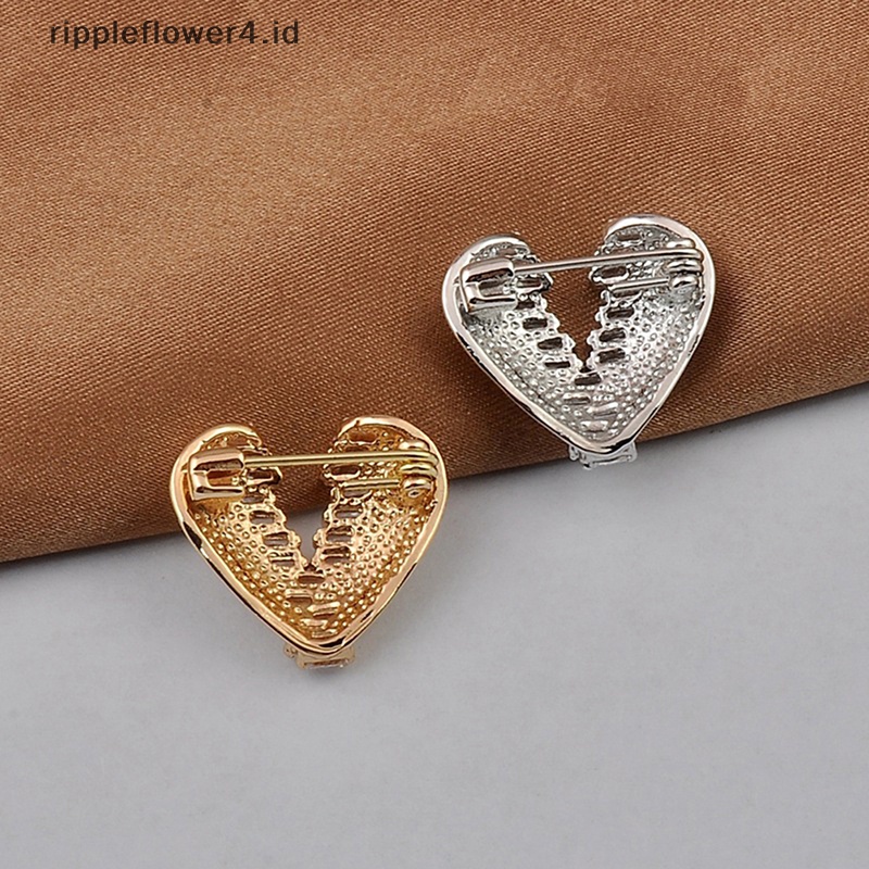 {rippleflower4.id} Vintage Zirkon Jantung Anti Silau Bros Untuk Wanita Pria Elegan Tembaga Gesper Kerah Klip Pin Aksesoris Pin Bros Perhiasan Hadiah~