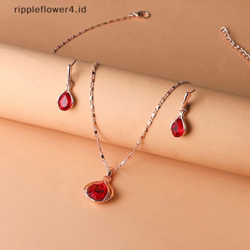 {rippleflower4.id} Fashion Eropa Dan Amerika Biru Zhihai Kreatif Geometris Pernikahan Anting Kalung Set Wanita Tetesan Air Set Perhiasan Hadiah~