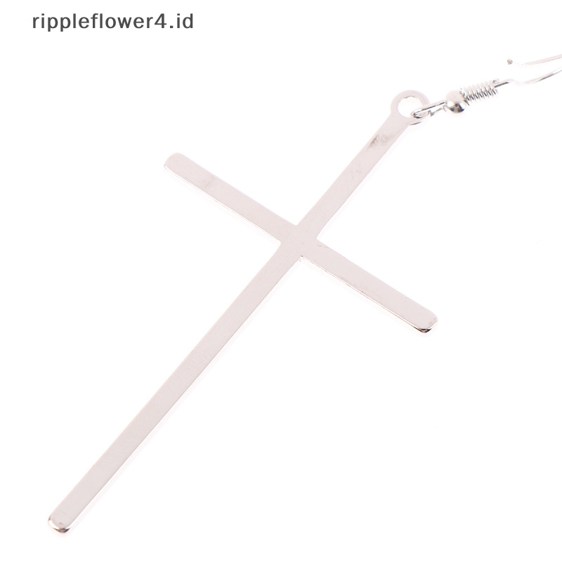 {rippleflower4.id} 1pasang Anting punk Kreatif Tekstur fashion Populer Anting Salib Panjang~