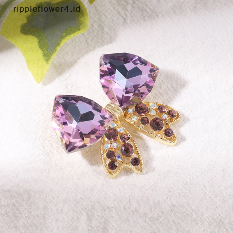 {rippleflower4.id} Baru Kedatangan Indah Bersinar Kristal Busur Bros Untuk Wanita Fashion Perhiasan Pakaian Lencana~