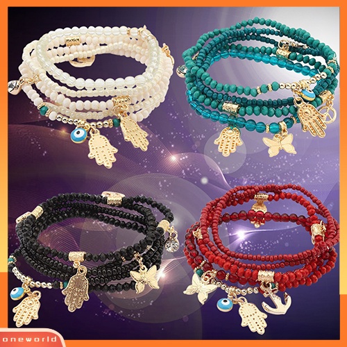 [WOD] Gelang Bangle Beads Multilayer Tangan Hamsa Fatima Wanita Tangan Butterfly Anchor Eye