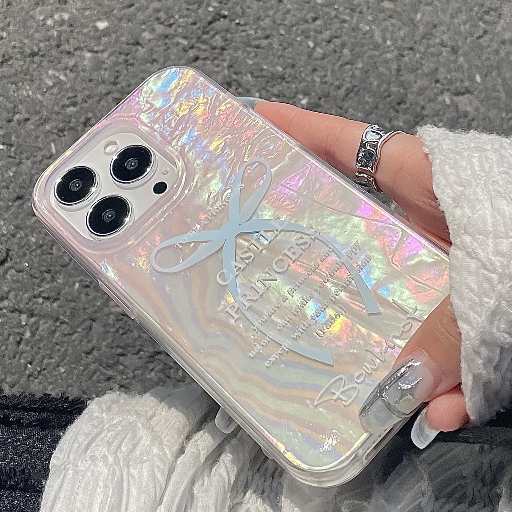 Ins Gaya Cocok Untuk iPhone 14 Pro Max iPhone Phone Case Double-layer Dicetak Pola Busur Kompatibel Dengan Iphone13 13pro 13prm iPhone 11 11pro 14plus 12Pro Max Shockproof TPU Phone Case