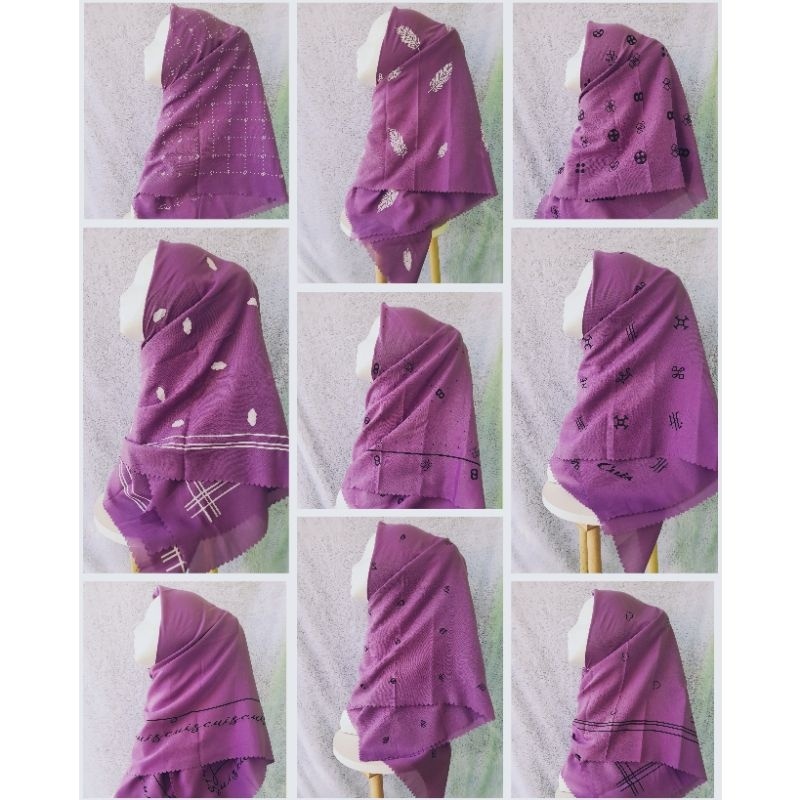 Hijab Segiempat Motif Warna Ungu Lavender / Lilak / Lilac Lasercut