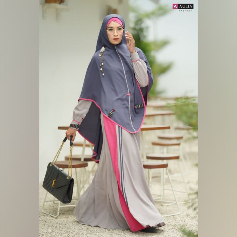 Aulia Fashion Alayya Cloud Grey Gamis Set Syari