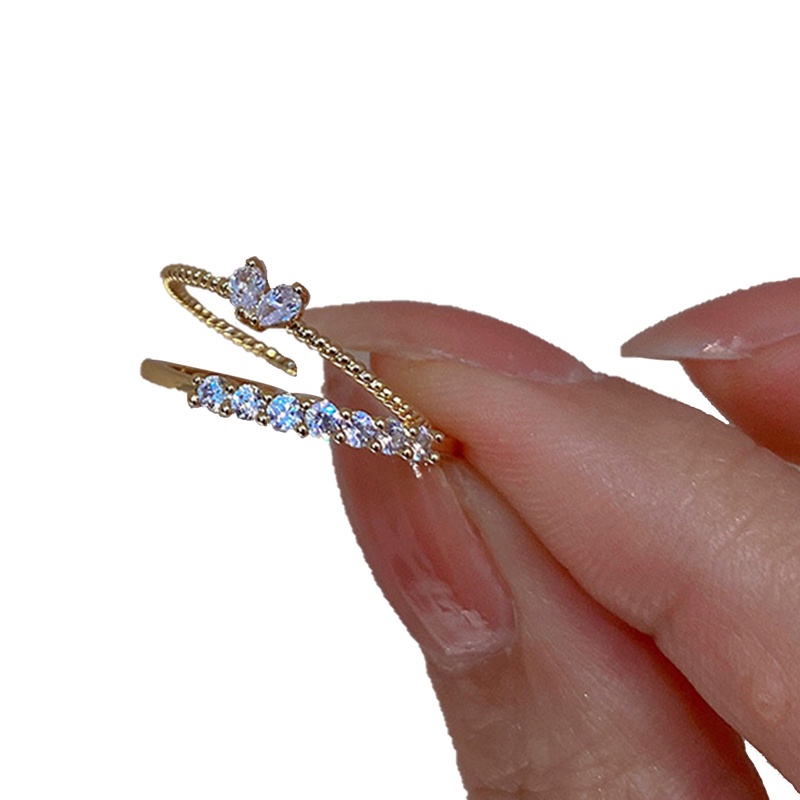 2pcs/set Menenun Kristal Berbentuk Hati Lucu Pernikahan Band Rings Untuk Wanita Warna Emas Pertunangan Perempuan Pesta Ring Hadiah Jewerly
