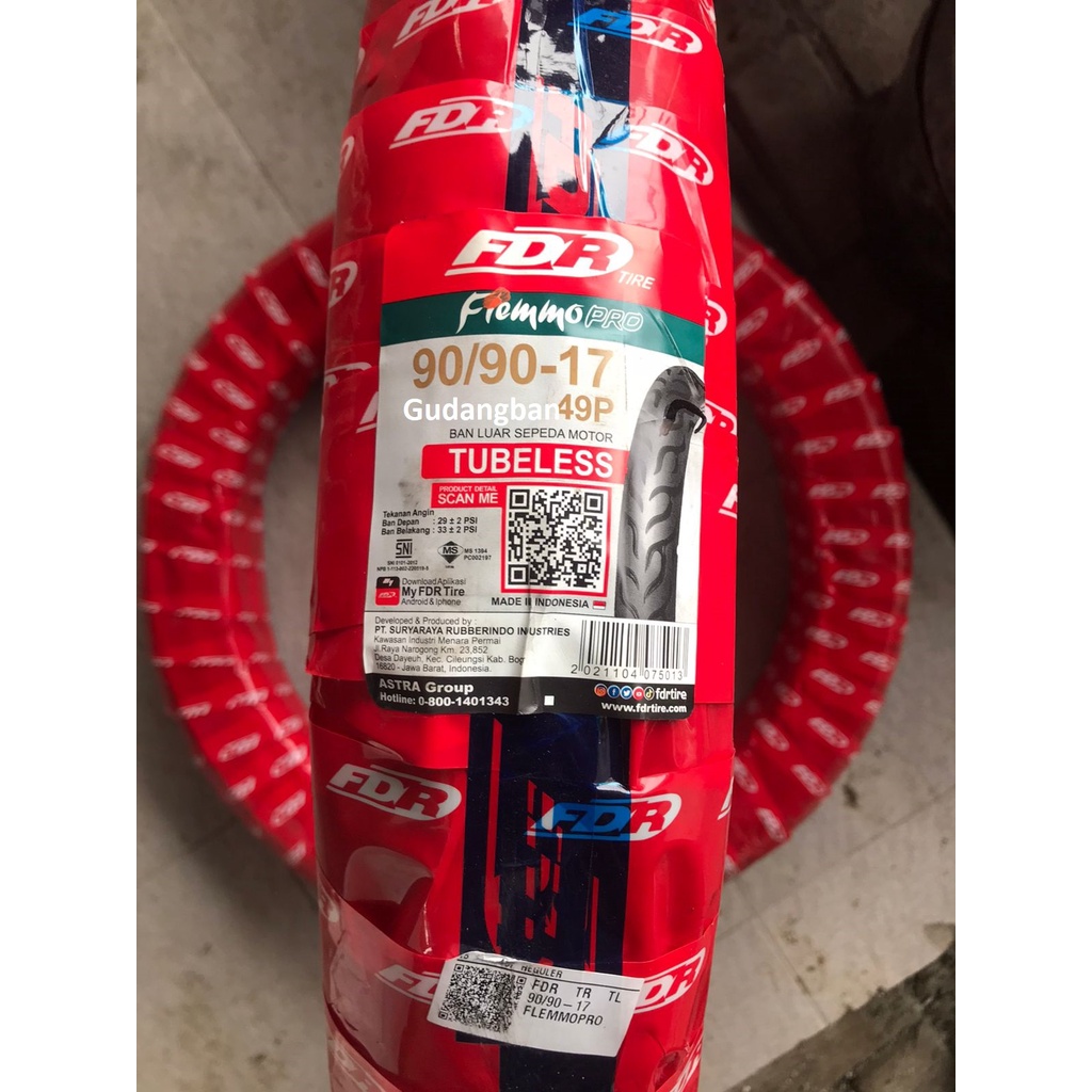 (TUBELESS) FLEMMO PRO  90 / 90 - 17 FDR Ban luar Motor RING 17 FREE PENTIL