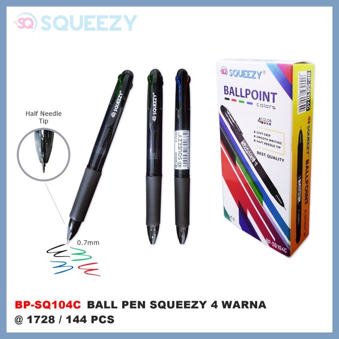 

Ball Pen Pulpen Pena Squeezy BP-SQ10 4C 0.7 mm 4 Warna Colors