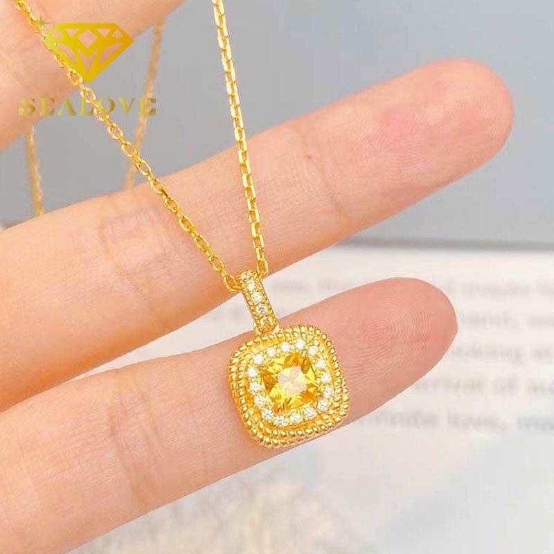 Kalung Titanium Wanita Anti Karat Berlian Kristal Kuning Emas 18K Mewah Cantik Korea Aksesoris Perhiasan