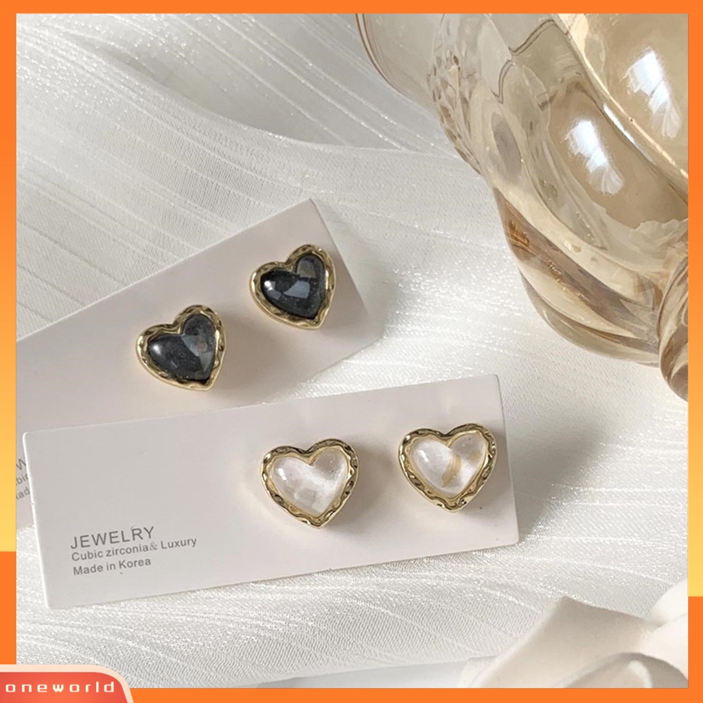[WOD] 1pasang Anting Stud Perhiasan Plating Hati Gaya Korea Electroplating Ear Studs Untuk Pesta Pernikahan Perjamuan Prom