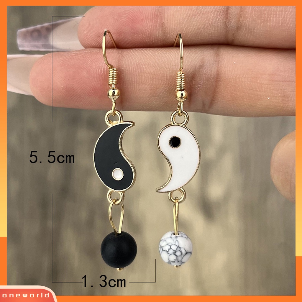 [WOD] 1pasang Anting Menjuntai Yin Yang Plating Permukaan Halus Menetes Anting Tetesan Minyak Fashion Perhiasan