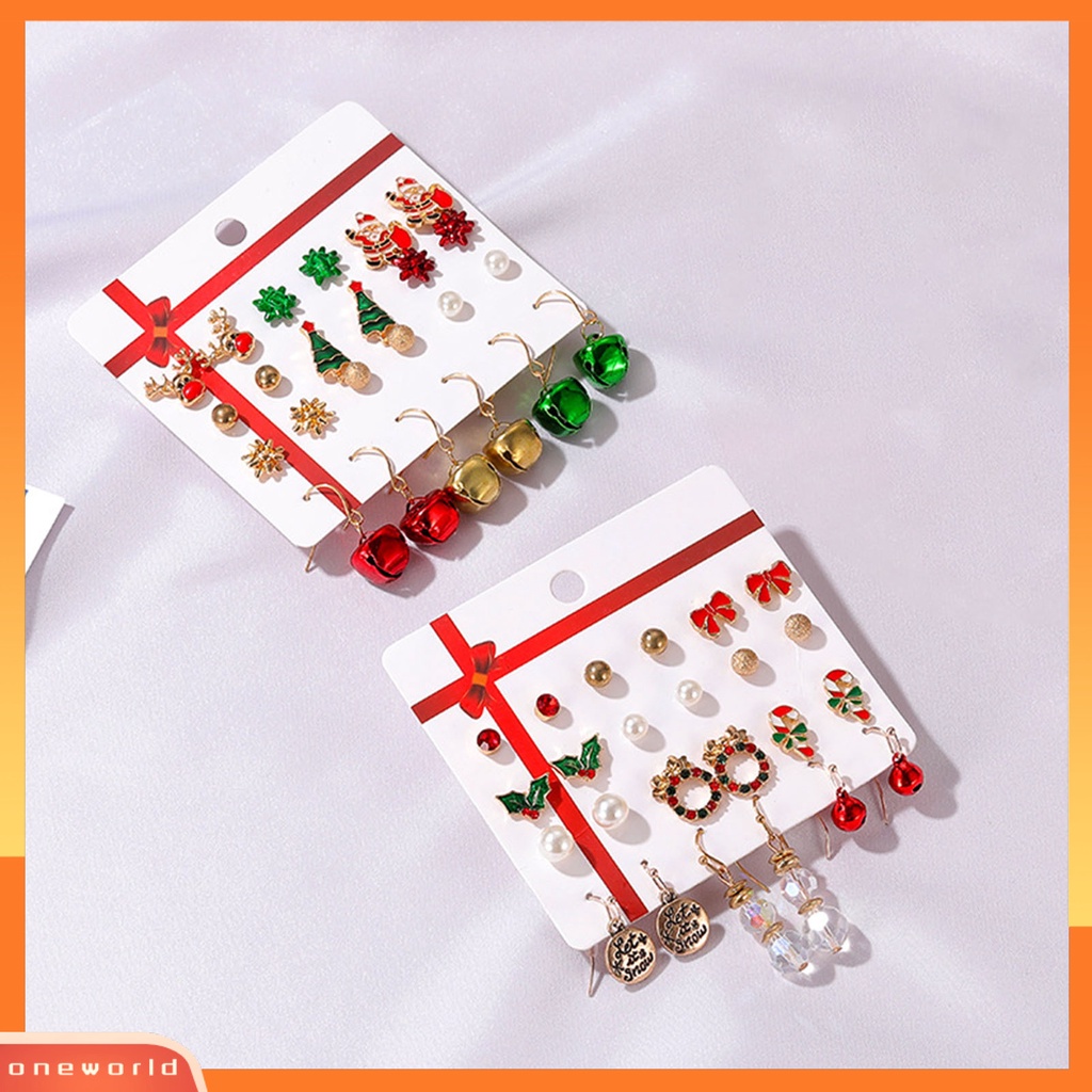 [WOD] 12pasang Anting Natal Warna-Warni Indah Bell Elk Stud Earrings Untuk Tahun Baru