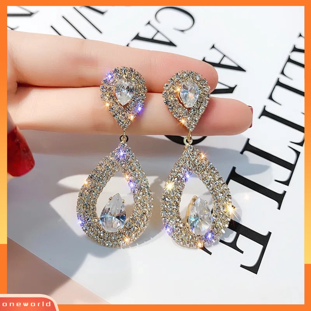 [WOD] 1pasang Anting Menjuntai Berlian Imitasi Mengkilap Hias Berlebihan Berkilau Geometris Hias Hadiah Wanita Tetesan Air Liontin Stud Earrings Perhiasan Untuk Perjamuan