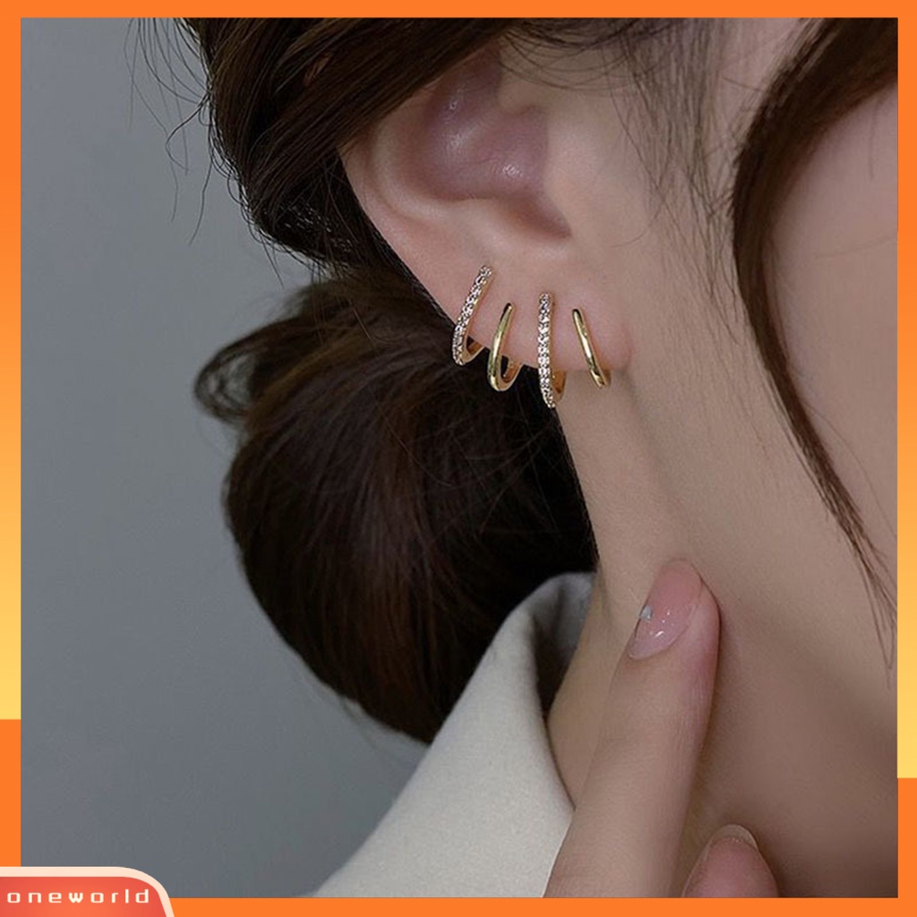 [WOD] 1pasang Anting Tusuk Bentuk U Empat Baris Perhiasan Fashion Penampilan Giwang Telinga Gaya Korea Untuk Pakaian Sehari-Hari