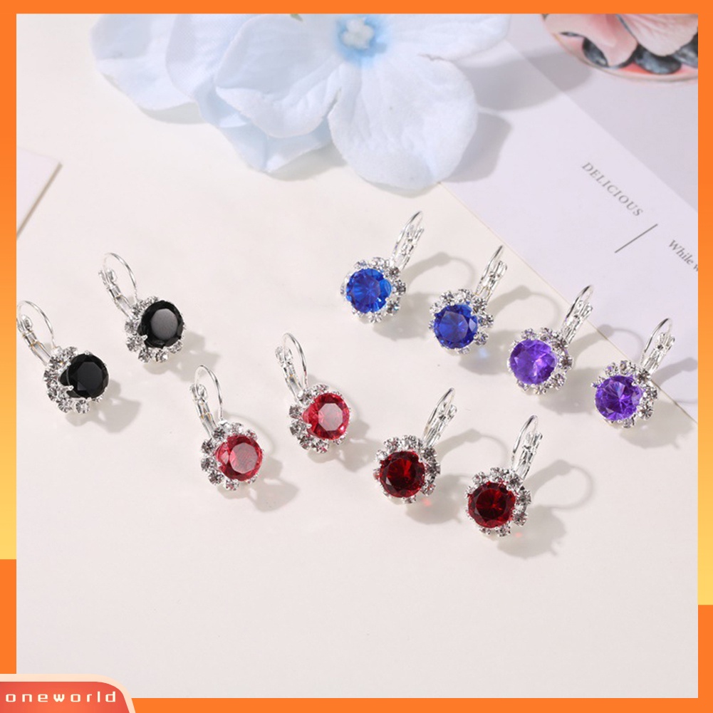 [WOD] Wanita Bergaya Bentuk Bulat Bunga Kristal Imitasi Cubic Zirconia Stud Earrings Hadiah