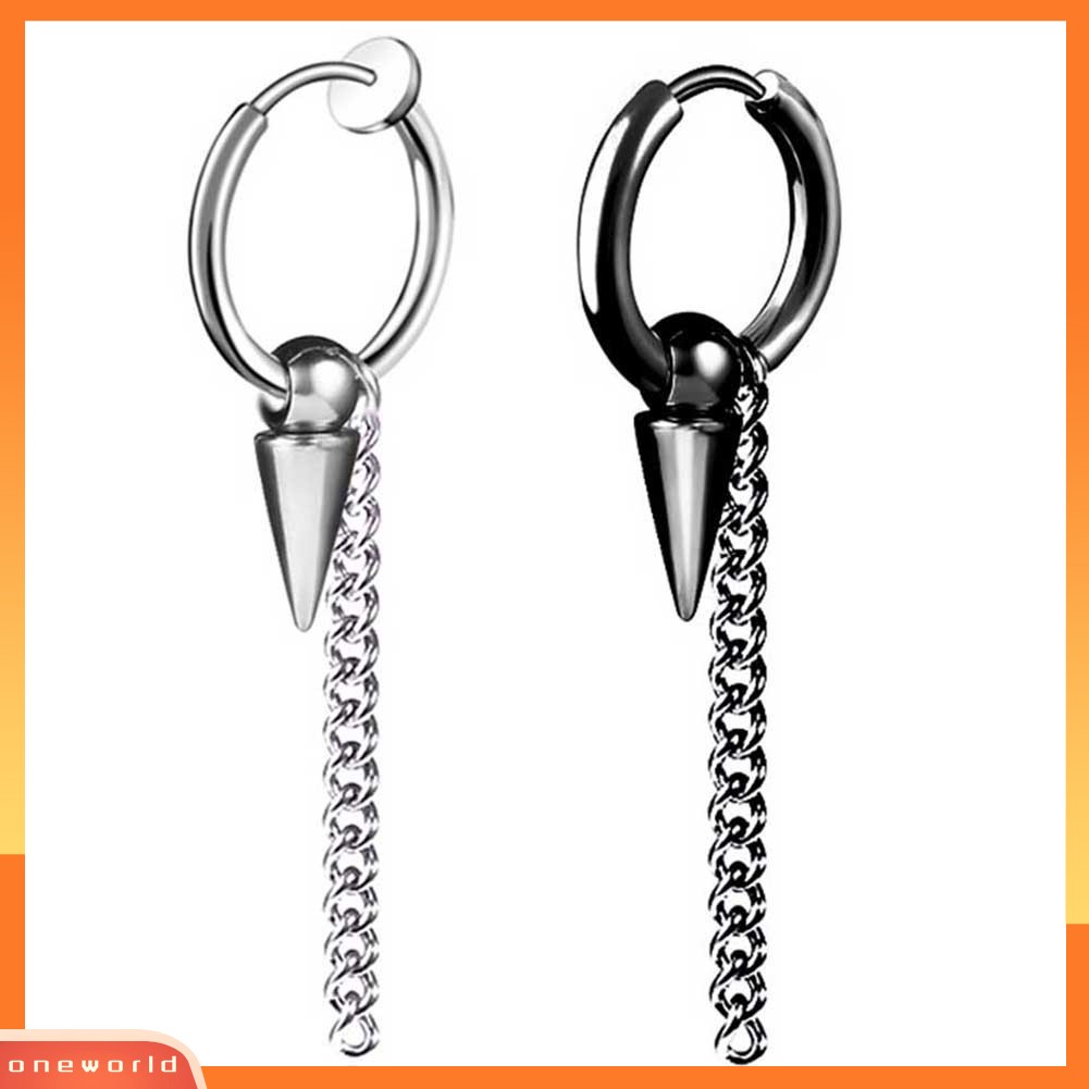 [WOD] 1pc Pria Fashion Stainless Steel Rantai Panjang Telinga Klip Gesper Jalan Hoop Anting