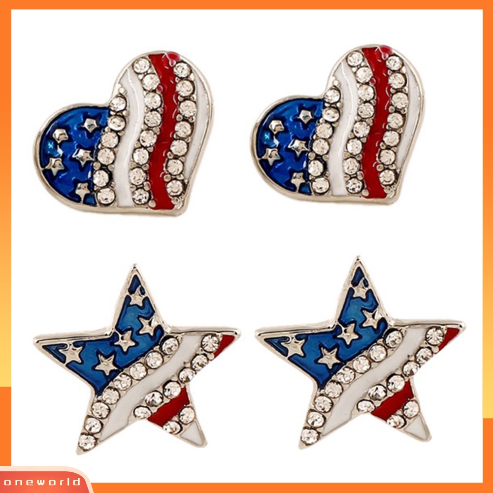 [WOD] Wanita Berlian Imitasi Bintang Cinta Hati Bendera Amerika Ear Studs Piercing Earrings Hadiah