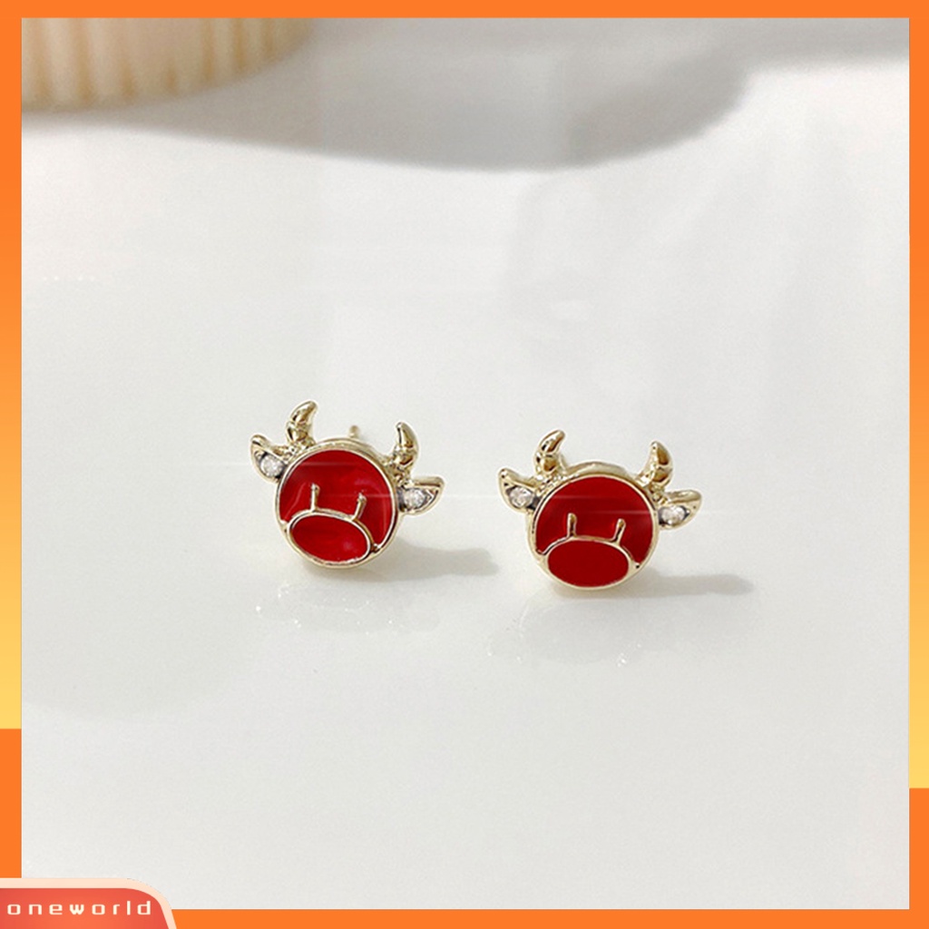 [WOD] Lucu Banteng Anting Kreatif Berlian Imitasi Hewan Telinga Studs Tergantung Perhiasan Hadiah