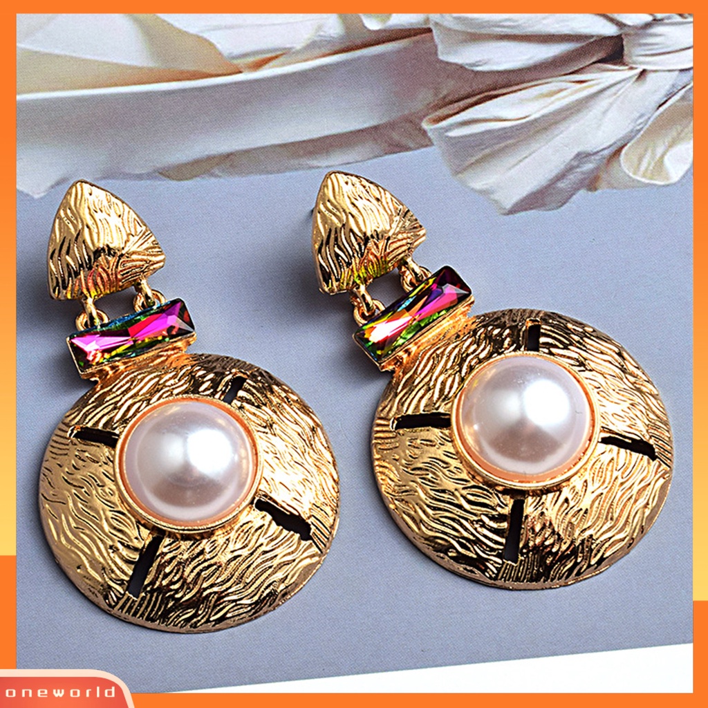 [WOD] 1pasang Anting Wanita Bulat All-match Alloy Mutiara Imitasi Berlebihan Drop Earring Untuk Belanja