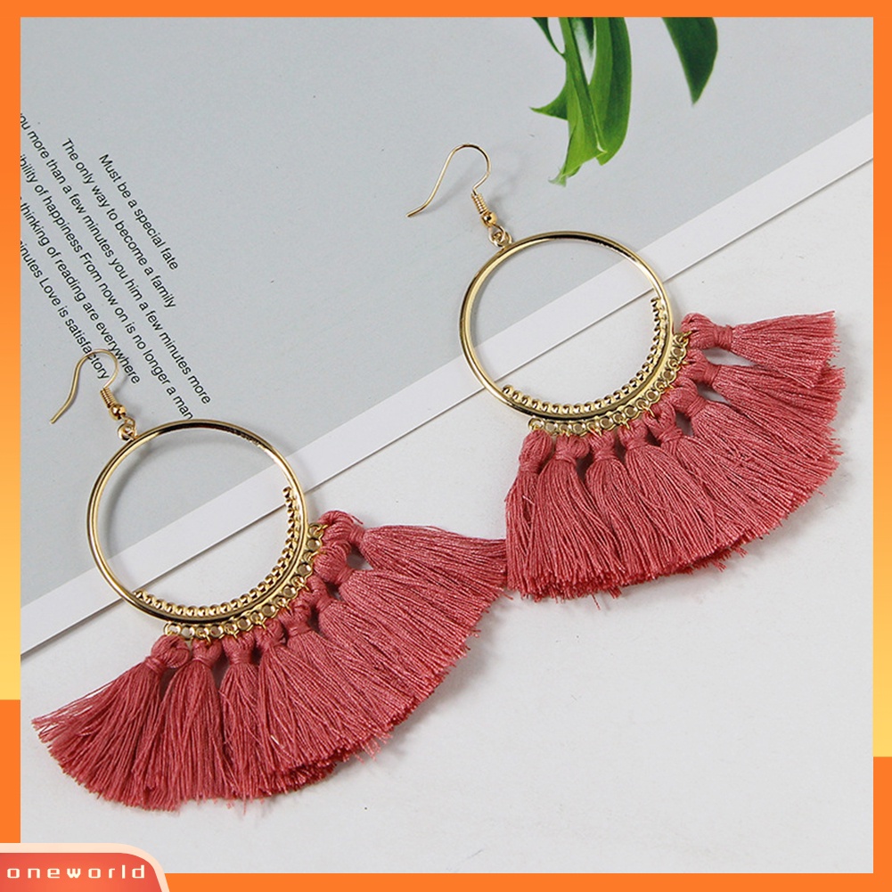 [WOD] Vintage Wanita Pesta Lingkaran Besar Rumbai Liontin Statement Hook Earrings Perhiasan