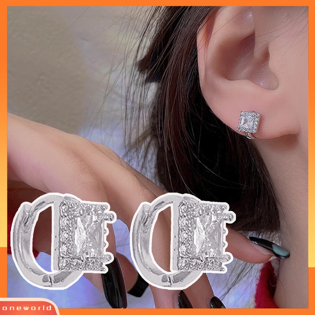 [WOD] 1pasang Ear Studs Square Rhinestones Jewelry Anting Gesper Telinga Bersinar Untuk Pakaian Sehari-Hari