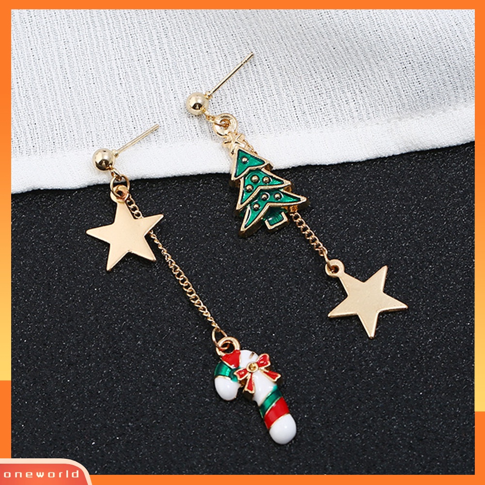 [WOD] Wanita Pohon Natal Tebu Bintang Menjuntai Asimetris Stud Earrings Perhiasan Hadiah Xmas