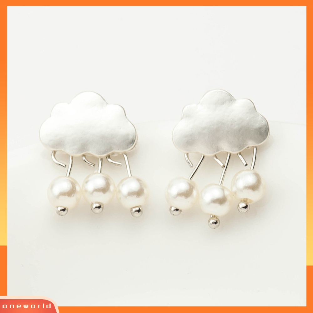 [WOD] Fashion Wanita Awan Raindrop Ear Studs Faux Pearl Earrings Hadiah Pesta Ulang Tahun