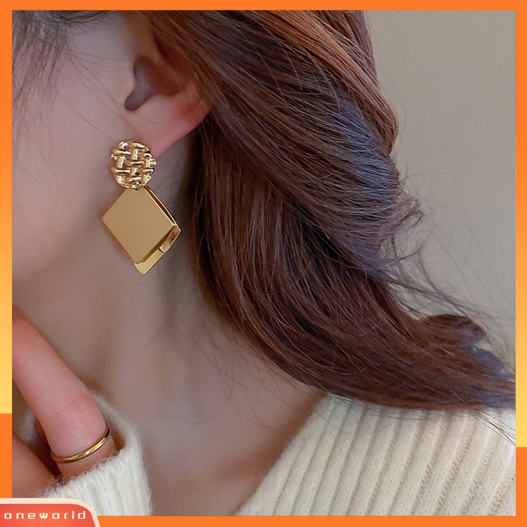 [WOD] 1pasang Anting Wanita Perhiasan Geometris Electroplating Bright Luster Stud Earrings Untuk Pakaian Sehari-Hari