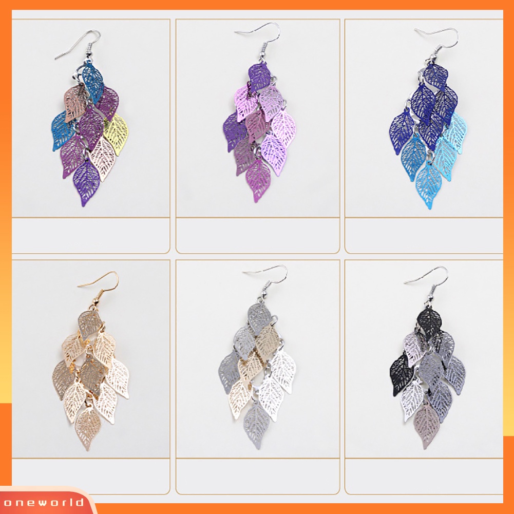 [WOD] Lady Colorful Multi Layers Daun Berongga Elegan Kait Anting Perhiasan Decor